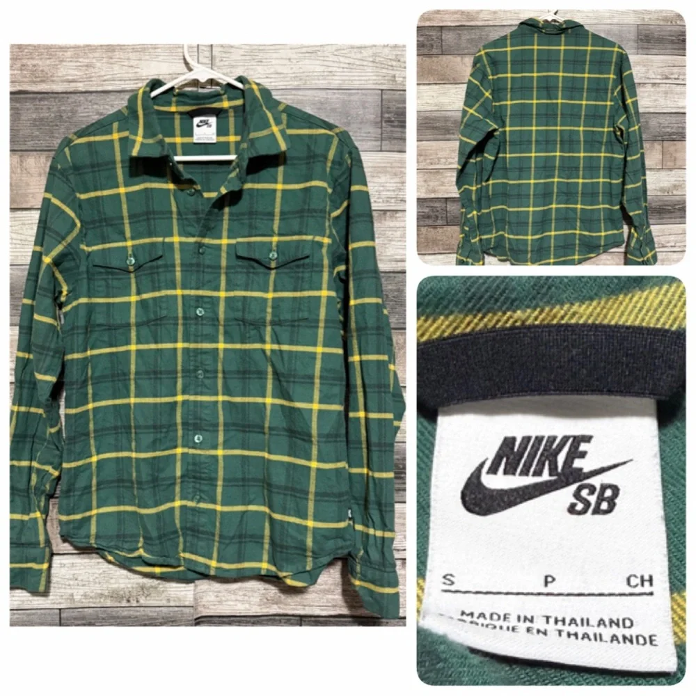 NIKE SB Flannel Shirt Men’s S Green Plaid Button Up Casual 100% Cotton